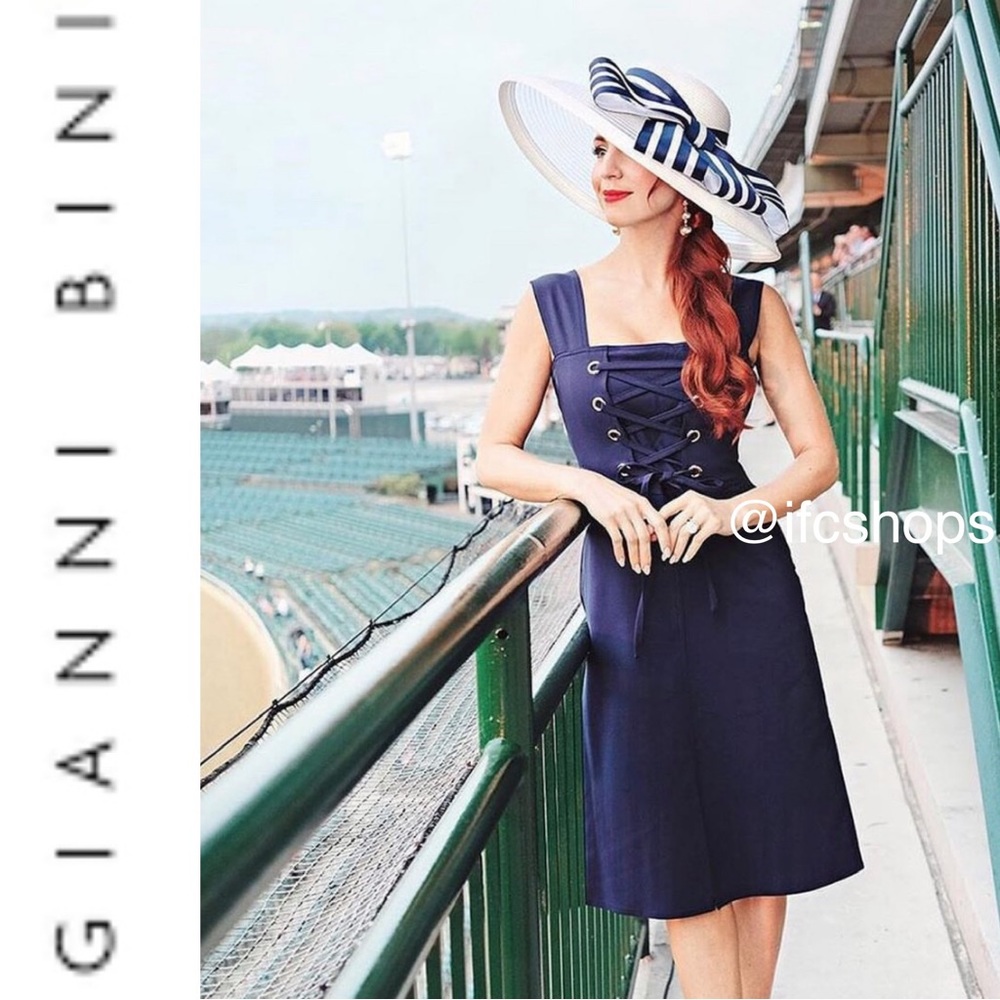 NWT Gianni Bini Amber Navy Lace Up Corset Dress XS